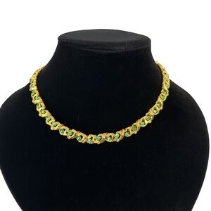 Vintage Crown Trifari © Green Rhinestone Necklace